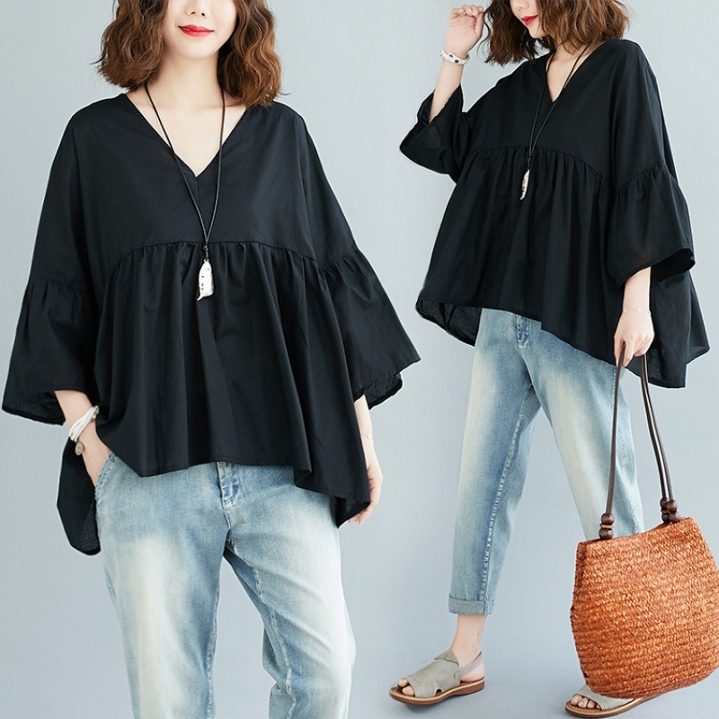 Γυναικείο τοπ με V-λαιμό, γλυκό στυλ, street hipster, Άνοιξη 2022, πολυαιθυλένιο ίνα 71–80%