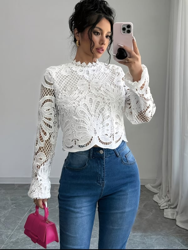 Női poliészter hosszú ujjú T‑póló kerek nyakkal, nyomtatott minta, pulóver-stílus, nyaraláshoz, tavasz 2024