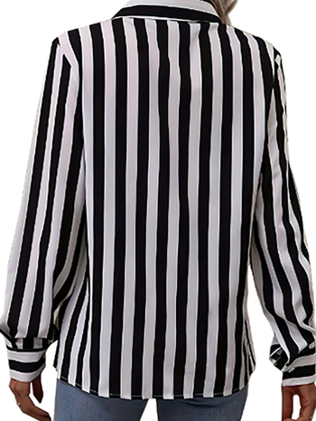 Полиестерна риза на райета с дълги ръкави, свободен силует и лацкан яка