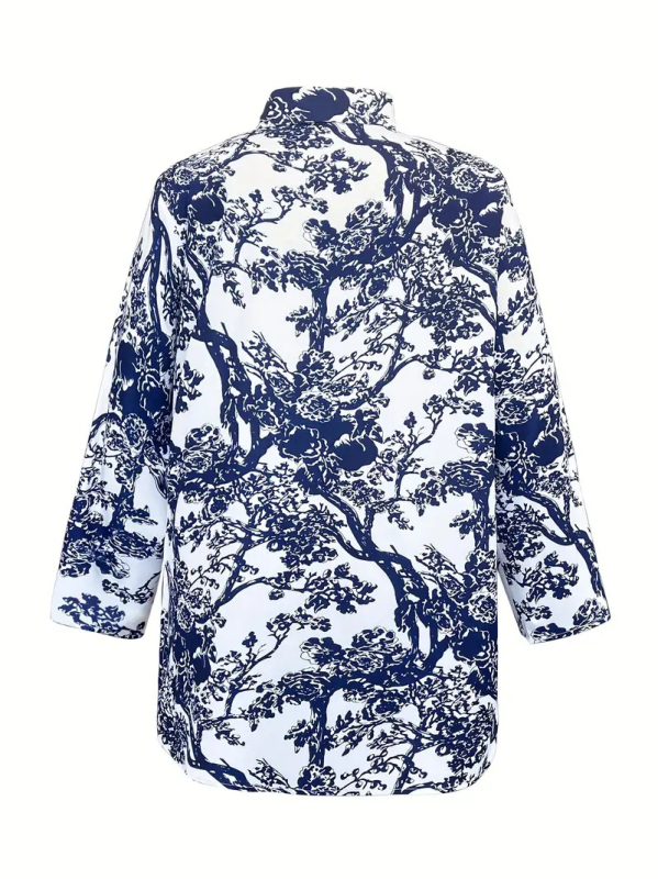 Košulja s dugim rukavima, slobodnog kroja, ovratnik košulje, otisnut dizajn u književno-retrovom stilu, poliester 95%+