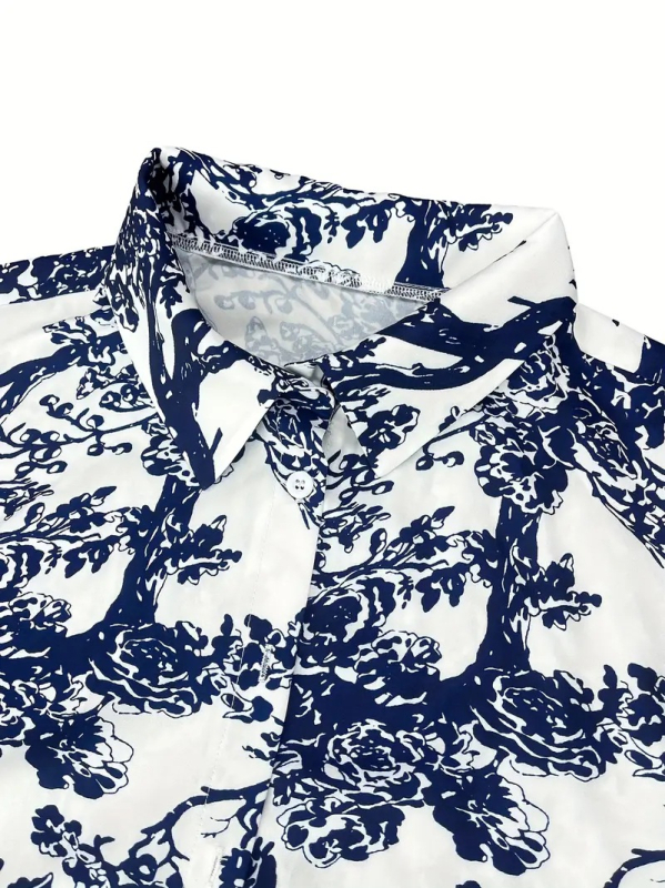 Košulja s dugim rukavima, slobodnog kroja, ovratnik košulje, otisnut dizajn u književno-retrovom stilu, poliester 95%+