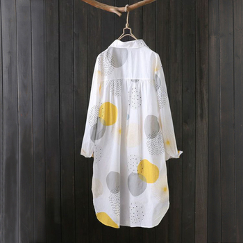 Γυναικείο πουκάμισο από βαμβάκι με εκτύπωση, κολάρο πόλο, μακριά μανίκια σε καμπάνα, ελεύθερη εφαρμογή, μοτίβο κυματοειδών κουκίδων