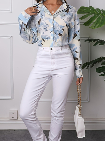 Памучна риза с геометричен принт, стил кардиган, дълги ръкави, дължина 50–65 см