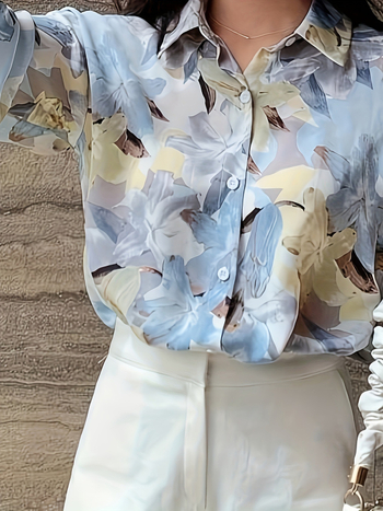 Памучна риза с геометричен принт, стил кардиган, дълги ръкави, дължина 50–65 см