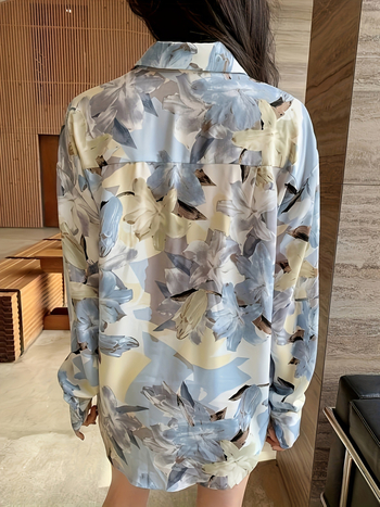 Памучна риза с геометричен принт, стил кардиган, дълги ръкави, дължина 50–65 см