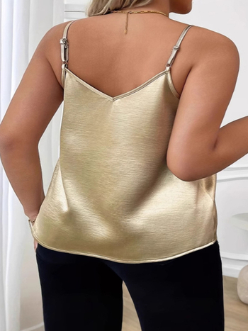 Plus izmēra satīna camisole sievietēm, brīvs siluets, bez piedurknēm, vienkrāsains, poliestera satīns, garums 50–65 cm
