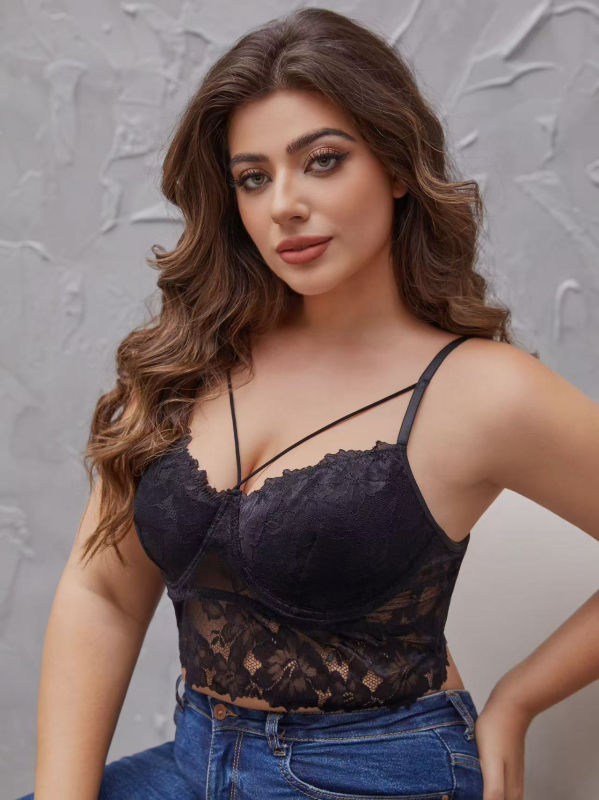 Nėrinių liemenėlė iš poliesterio ir spandekso, 90–95% poliesterio, 2025 m. pavasaris, Street Trendsetter stilius, Sexy Babe stilius, moterų apatinis