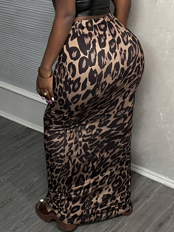 Fustă lungă cu imprimeu leopard, țesătură poliester, conținut poliester 95%+, imprimeu, elasticitate micro-rebound, primăvara 2025, pentru femei adulte