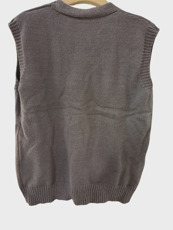 Vesta pentru femei tricotată fără mâneci, stil cardigan, cu buzunare, poliester, croială lejeră, guler deschis, lungime medie