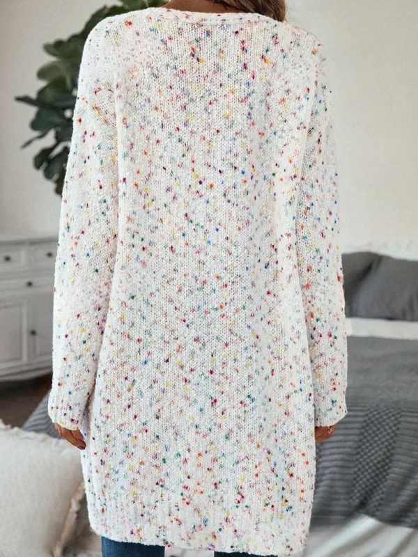 Cardigan tricotat femei, mâneci lungi, decolteu ouvert, model cu buline, poliester