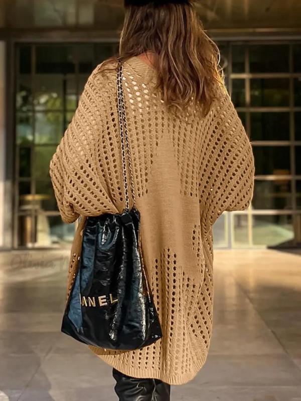 Cardigan tricotat pentru femei, croială lejeră, mâneci tip bat, guler-sal, poliester 95%+