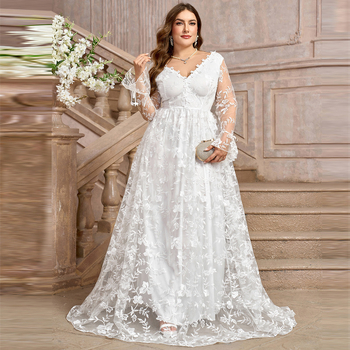 Svadbena haljina s V izrezom, s dugim rukavima, bez leđa, s dugom suknjom, poliester