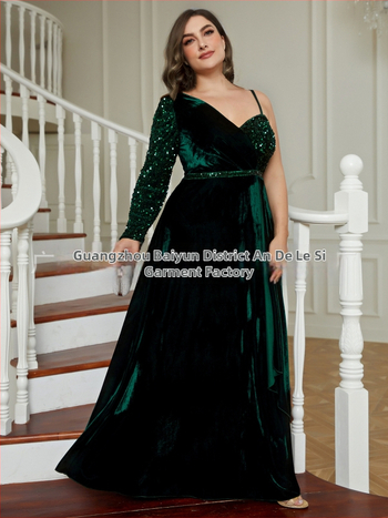 Večernja haljina s jednim ramom, šljokicama, dugi rukavi, visokim strukom, poliester 95%