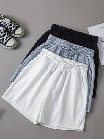 Ženske casual šorc s džepovima, visokim strukom, dužina 3/4, široki kroj, smjesa poliestera-spandeksa