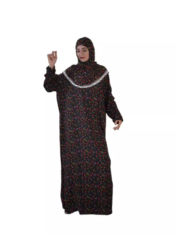 Дамска дълга рокля с флорален принт и качулка — вискоза, дълги ръкави, права кройка