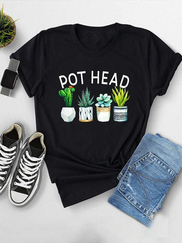 Tricou damă imprimat, din bumbac și poliester, guler rotund, mâneci scurte