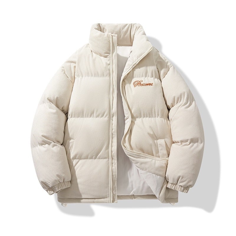 Palton din bumbac cu guler înalt, stil coreean, glugă, fermoar, căptușeală groasă, reversibil