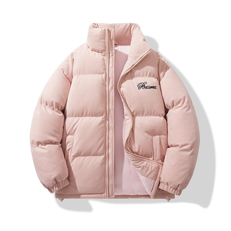 Palton din bumbac cu guler înalt, stil coreean, glugă, fermoar, căptușeală groasă, reversibil