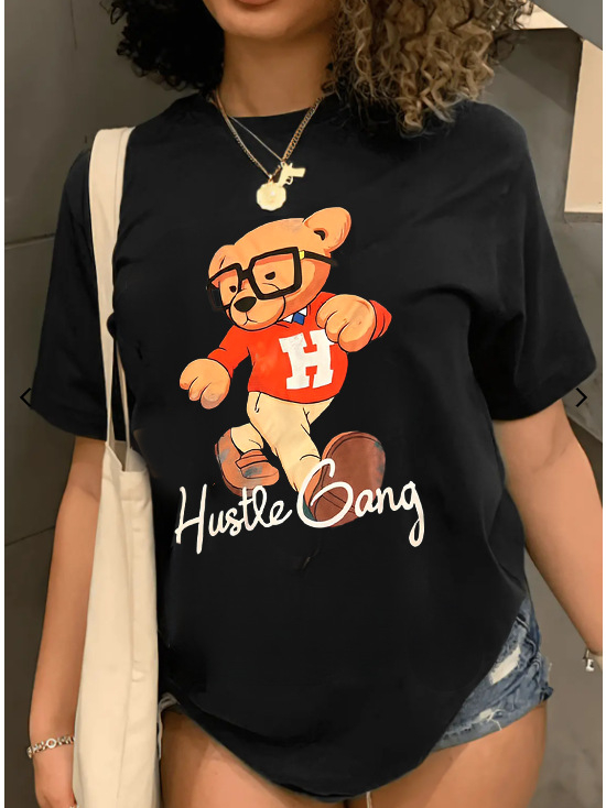 Tricou din bumbac cu mâneci scurte, guler rotund, imprimeu, croială obișnuită, stil urban, primăvara 2023