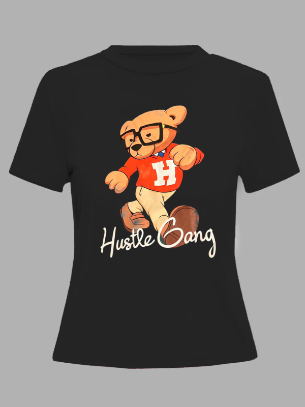 Tricou din bumbac cu mâneci scurte, guler rotund, imprimeu, croială obișnuită, stil urban, primăvara 2023