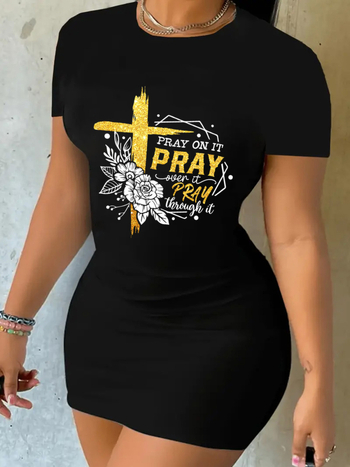 Γυναικείο φόρεμα με φλοράλ σχέδιο, midi μήκος, στρογγυλός λαιμός, κοντά μανίκια, πολυεστέρας