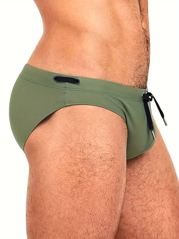 Αντρικά σλιπ θαλάσσης με κορδόνι για σφίξιμο, μονόχρωμο σχέδιο, πολυεστέρας-σπαντέξ, επένδυση πολυεστέρα