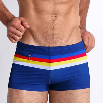 Vyriski dryžuoti maudymosi šortai su užtrauktuku, poliesterio-elastano audinys, pamušalas poliesteris, tinkami plaukimo ir treniruotėms