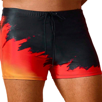 Vyriski plaukimo šortai su liepsnos atspaudu ir raišteliai - poliesterio/spandekso audinys, spaudas, krojus: briefs, skirti plaukimui ir fitnesui