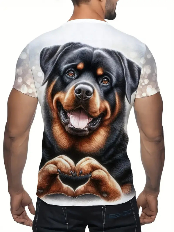 3D nyomtatott Heart Puppy sorozatú póló, rövid ujjú, kerek nyakú, lélegző poliészter