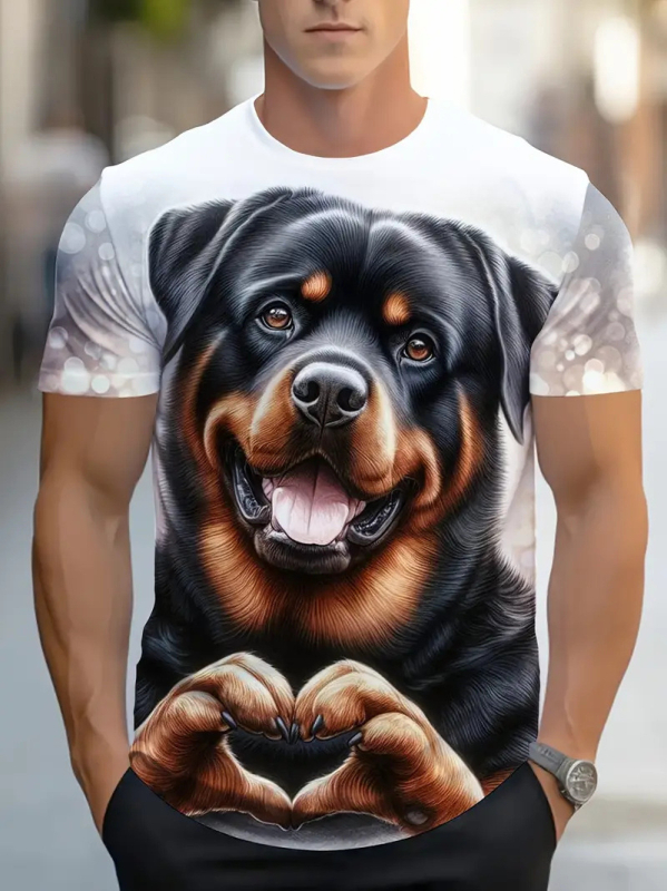 3D nyomtatott Heart Puppy sorozatú póló, rövid ujjú, kerek nyakú, lélegző poliészter