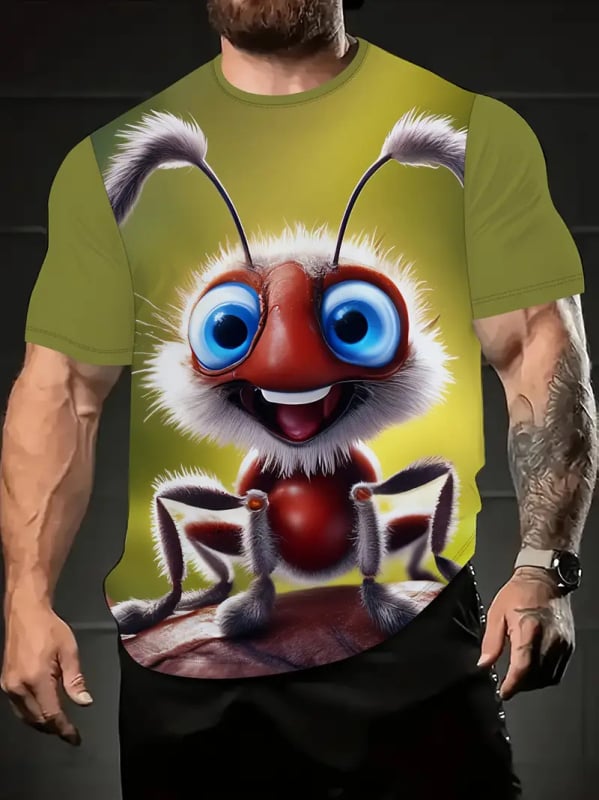 Tricou bărbătește cu imprimeu 3D, guler rotund, mâneci scurte, poliester respirabil cu țesătură bird's eye, vară lejeră