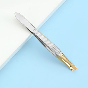 Pensetă pentru sprânene cu vârf oblic, oțel inoxidabil, clips pentru sprânene