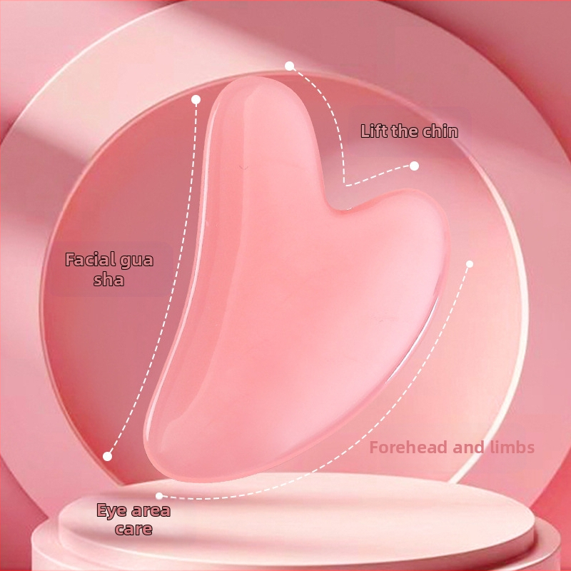 Tvárová masážna doska zo srdcového kryštálu – sada s dvojitou hlavou rolleru, ručná, nieelektrická