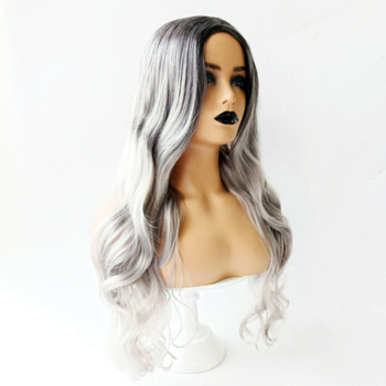 K09 Termoizturīgu šķiedru parūka, vidēja garuma viļņotas cirtas, sievietēm, var krāsot