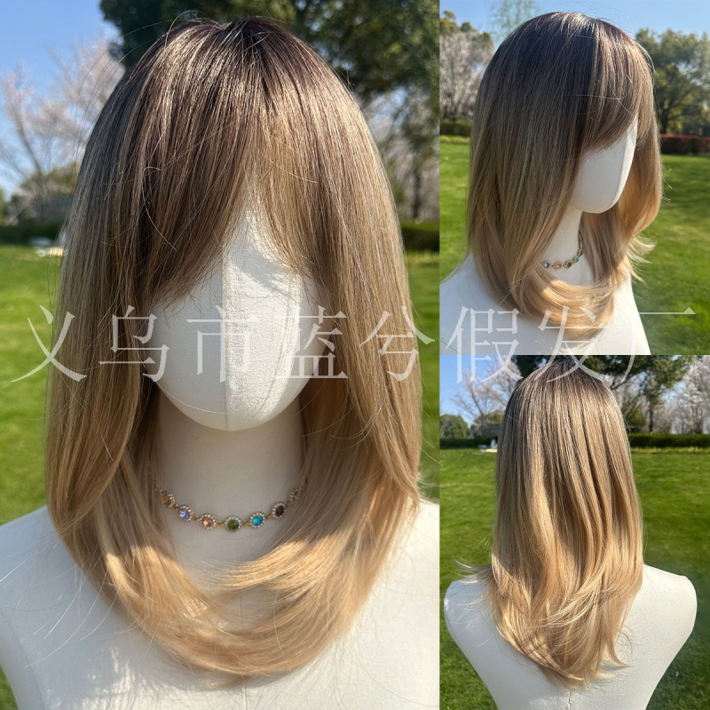 Перука за жени с Eight-Character Bangs, естествени къдри, термоустойчиви влакна, може да се боядисва, модел SM245