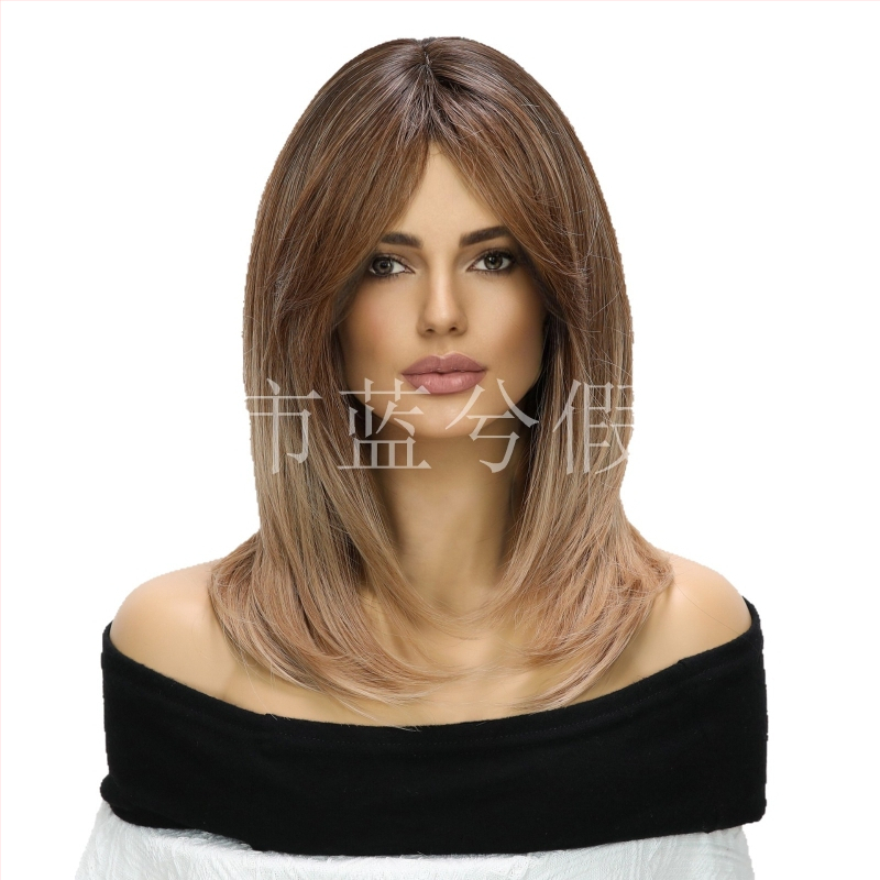 Перука за жени с Eight-Character Bangs, естествени къдри, термоустойчиви влакна, може да се боядисва, модел SM245