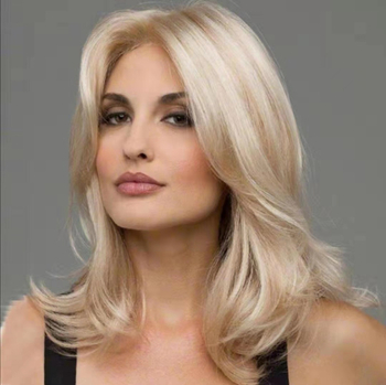 Перука със средна част, големи вълни, термоустойчива нишка, естествен вид, без топлинно боядисване