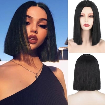 Xinqin KZ4016 перука, средна дължина, къса права коса, диагонални челки, термоустойчива синтетика