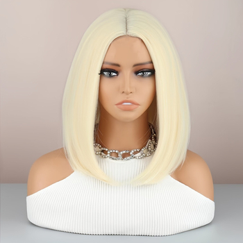 Xinqin KZ4016 перука, средна дължина, къса права коса, диагонални челки, термоустойчива синтетика