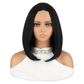 Xinqin KZ4016 перука, средна дължина, къса права коса, диагонални челки, термоустойчива синтетика