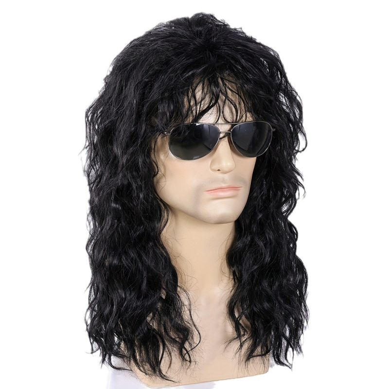 Vīriešu garā cirtainā parūka cosplay roka/punk/metāla stilā, antikvāls/retro stils, augsttemperatūras pavedieni, izteikts apjoms, modelis 110