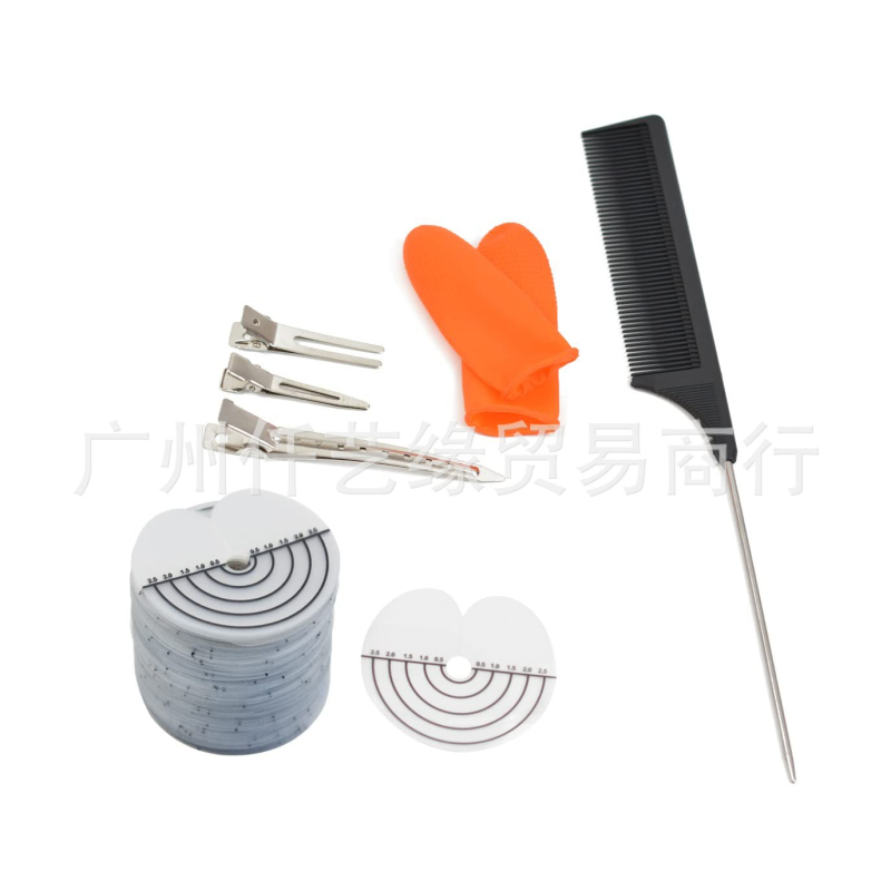 Plaukų prailginimo rinkinys su šilumos izoliacijos plokštele, pozicijos spaustukas, klijai, piršto apsauga ir šukų rinkinys; Modelis: šilumos izoliacinė plokštė; Plaukų medžiaga: aukštos temperatūros viela; OEM ženklas; Universalus naudojimas