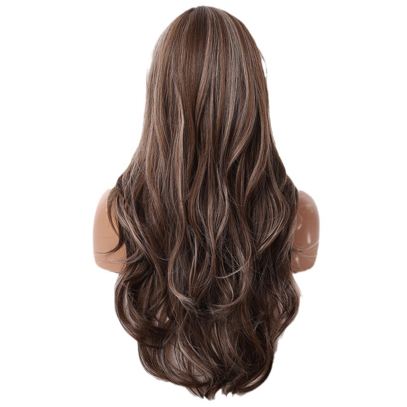 Sieviešu parūka ar garām cirtām un taisnām bangs, temperatūras izturīgas šķiedras, modeļs Pick Color Long Curls, ikdienas nēsāšanai
