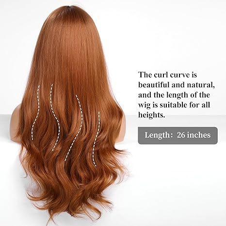 Parūka: gari viļņaini mati ar dabisku izskatu, fringe tips: gaisa bangs, modelis M034, materiāls: augstas temperatūras šķiedra