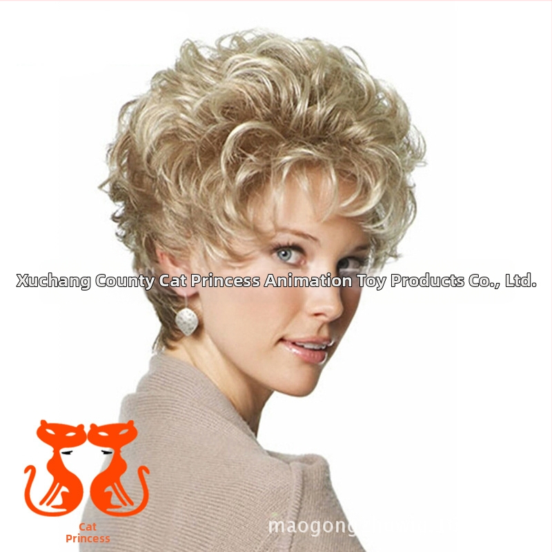 Parochňa s krátkymi kučerami, CPCOS SW0092, štýl Ruili, teplovzdorné vlákna, šikmé ofiny