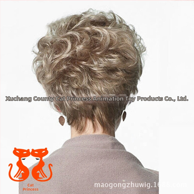 Parochňa s krátkymi kučerami, CPCOS SW0092, štýl Ruili, teplovzdorné vlákna, šikmé ofiny