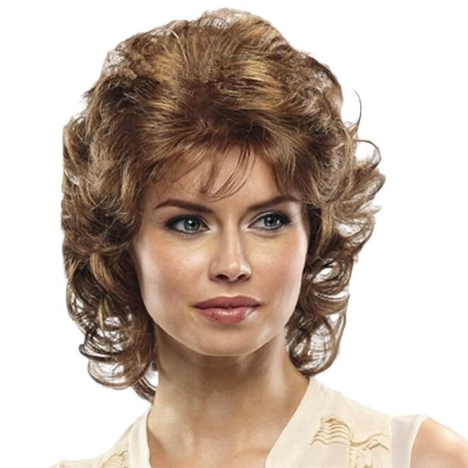 Перука с къси къдрици, косо чело, термоустойчива нишка, модел JY-3115, може да се боядисва