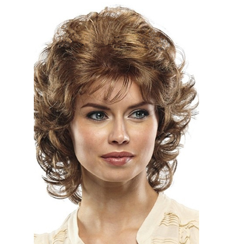 Перука с къси къдрици, косо чело, термоустойчива нишка, модел JY-3115, може да се боядисва