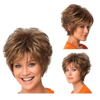 Перука с къси къдри, наклонени челки, винтидж стил, термоустойчива нишка, модел Wi1123/3700, за жени