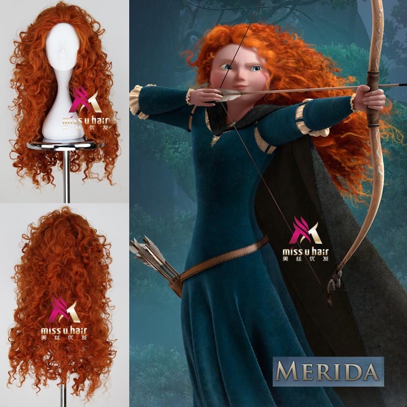 Аниме cosplay перука Мерида, принцеса Brave – термоустойчива коса, пухкави къдри, за cosplay